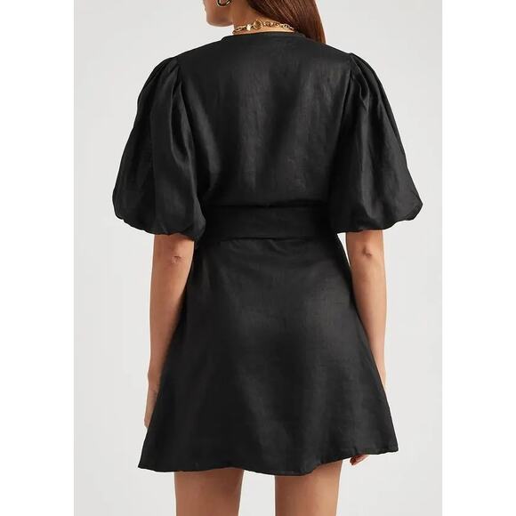 FAITHFULL THE BRAND 'Godiva' Black Linen Wrap Dress US 10 - Picture 3 of 12
